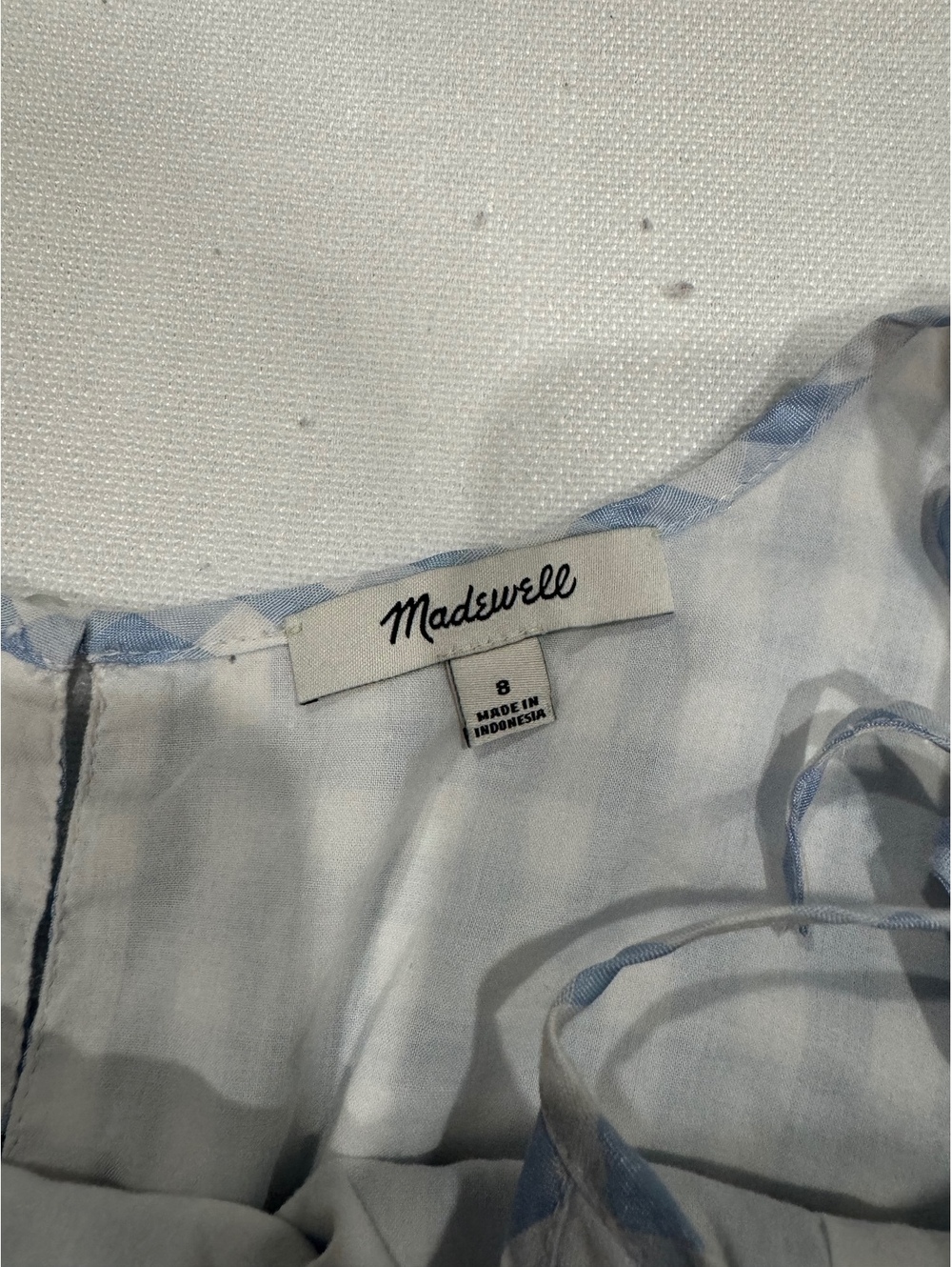 Madewell Blue White Gingham Tie Strap Mini Dress Size 8 Picnic Seersucker - Picture 6 of 9